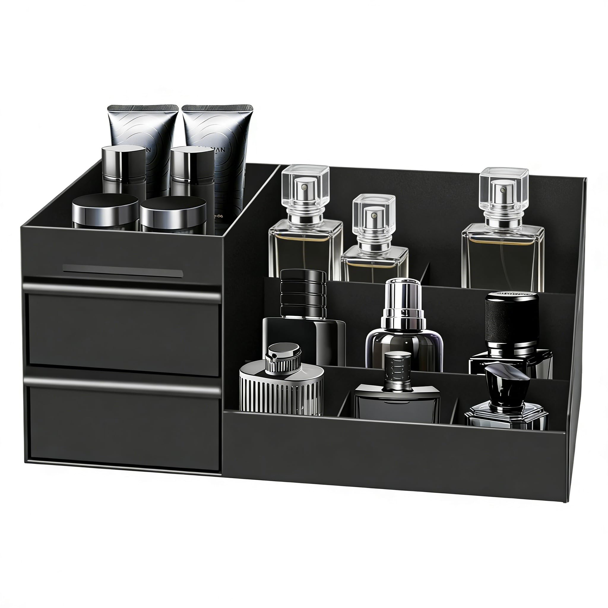 Make up Organizer con Cassetti, Portatrucchi Bagno per Makeup, Skincare, Profumi - Cassettiera Trucchi, Organizzatore Trucchi per Camera Toeletta, Regalo per Uomo (Nero)
