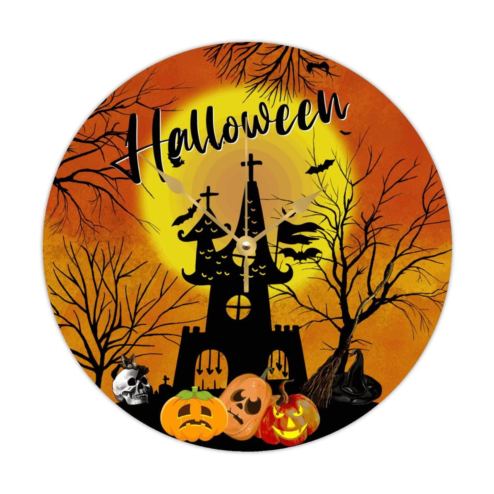 Horloge murale citrouille Halloween en bois rétro pour remplacer une pendule bruyante