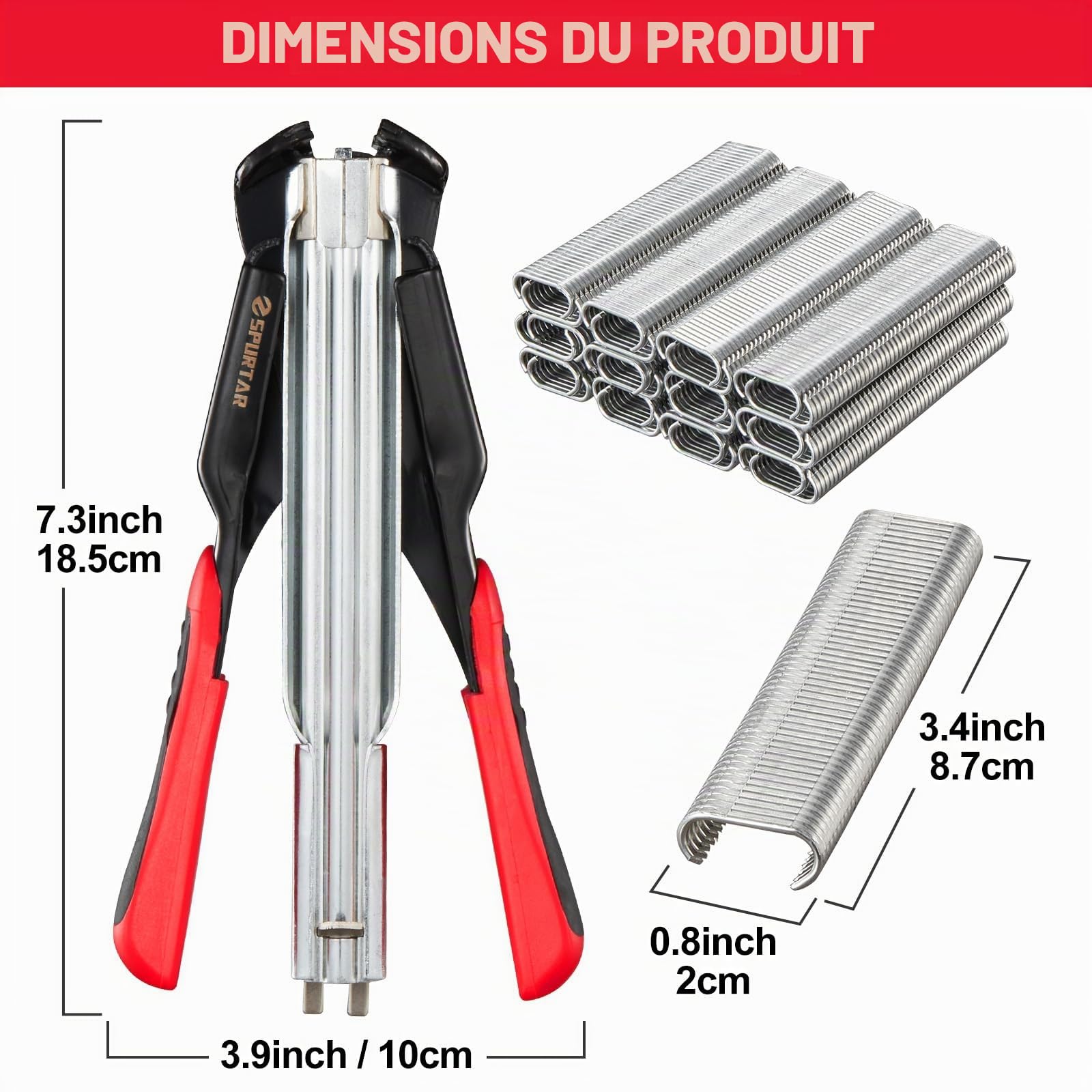 Spurtar Kit de pinces à anneau de porc avec 1200 anneaux d'alimentation automatique de 20MM po à ressort pour fil de poulet clôture et cage pour animaux filets de volaille housses de siège tissus