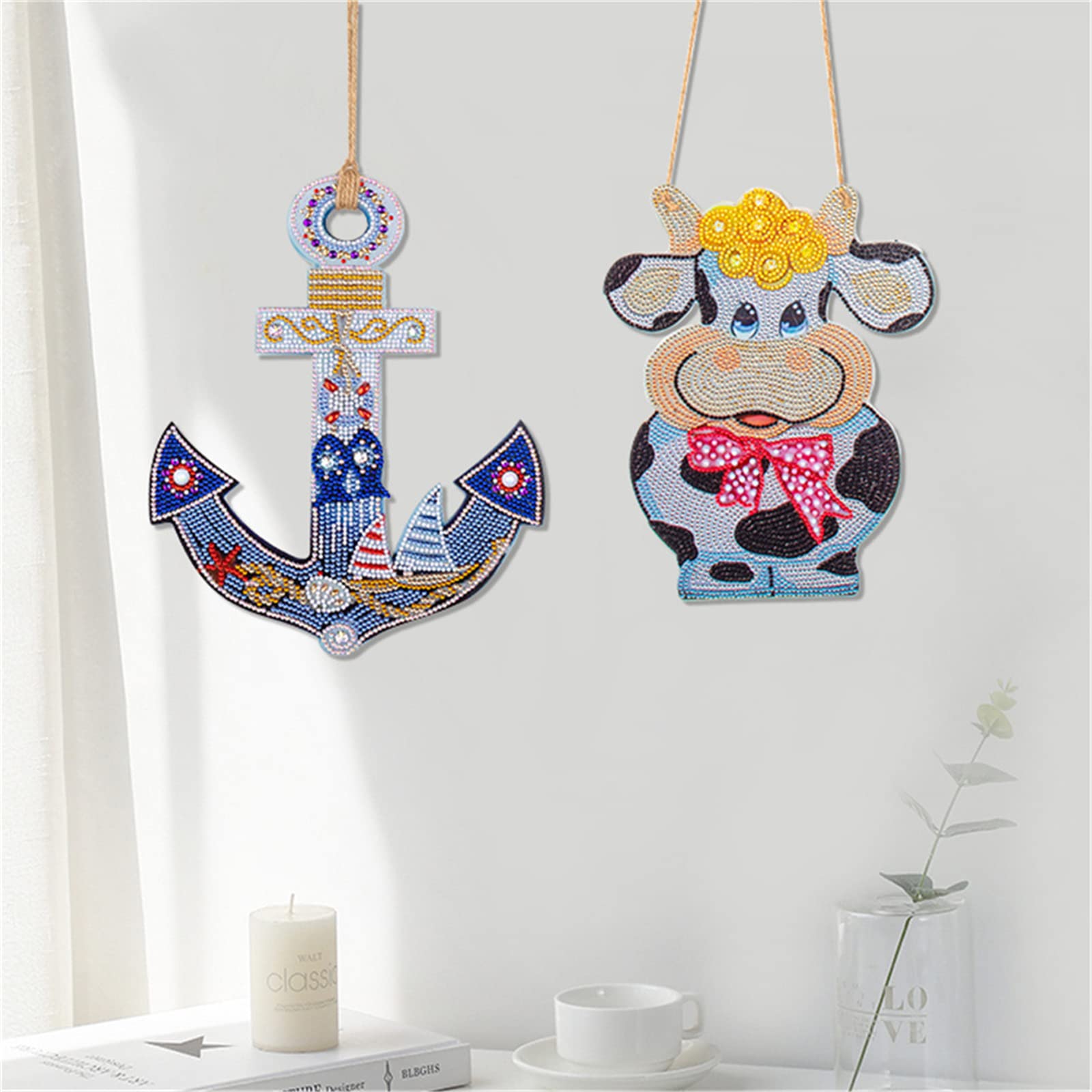 EXQULEG Kit per diamond painting 5D per bambini, fai da te con cristalli 5D, corona per porta, Natale, da appendere alla parete e all'ingresso (ancora