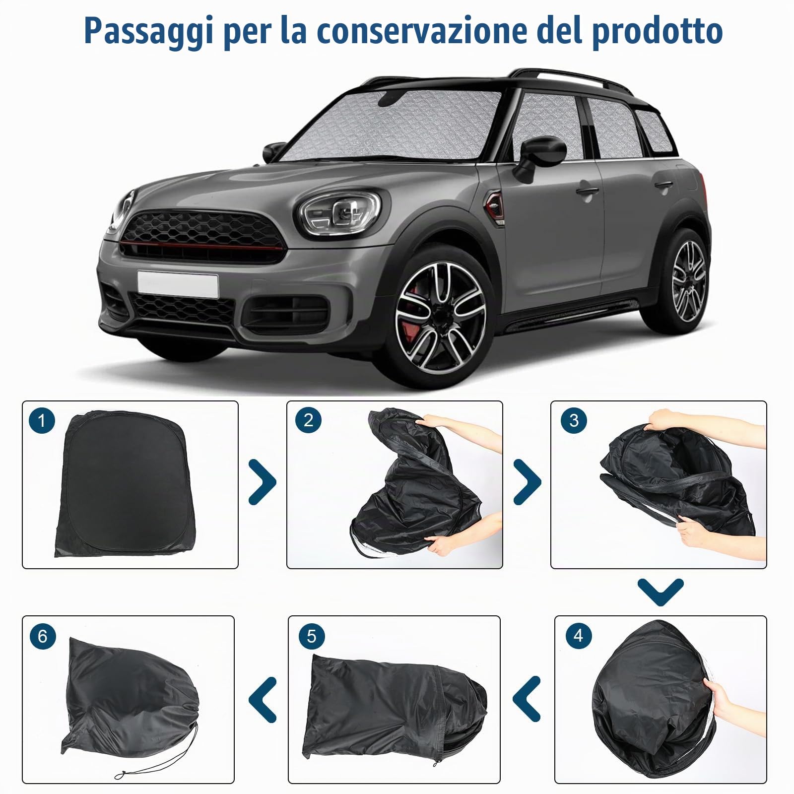 Parabrezza Parasole Auto di Compatibile con Mini Countryman F60/U25 2017-2025, 8 Pezzi Copertura Parasole Interna Auto, Visiere Parasole Impermeabile e Pieghevole
