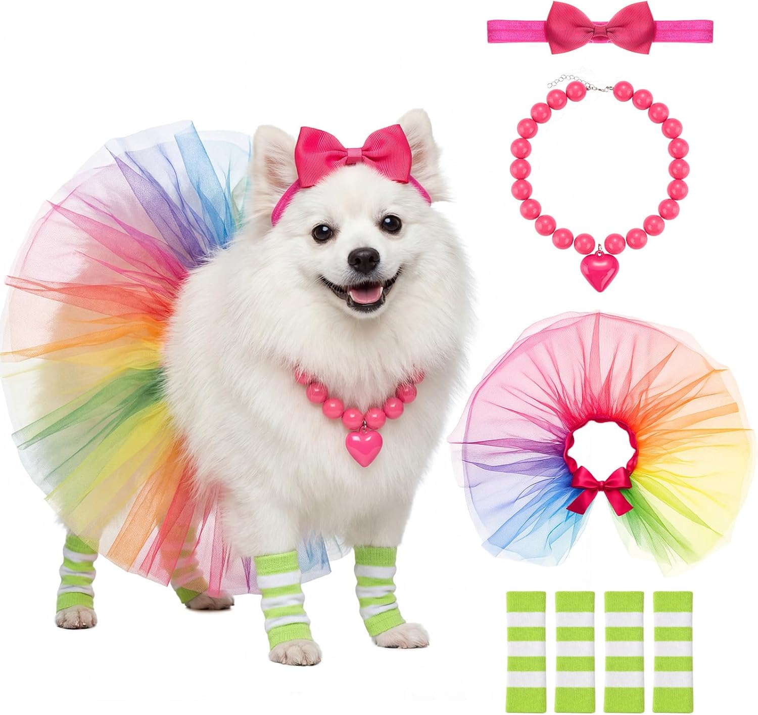 Huhumy 7 Piezas Vestido de Perro Easter 80s con Lazo, Collar y Mangas