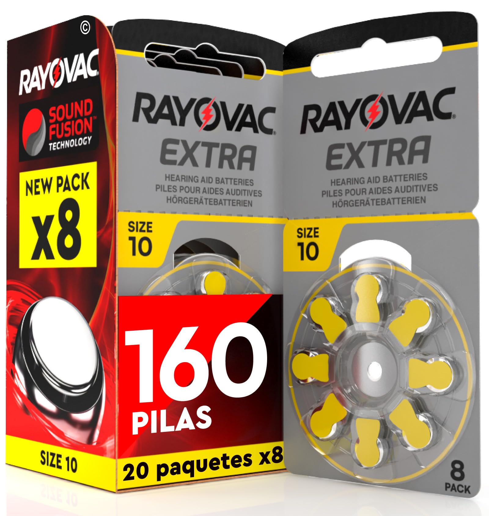 160 Pilas para audífonos Rayovac Extra Tamaño 10 PR70 Amarillo Udivita - 20 blísteres de 8 Pilas