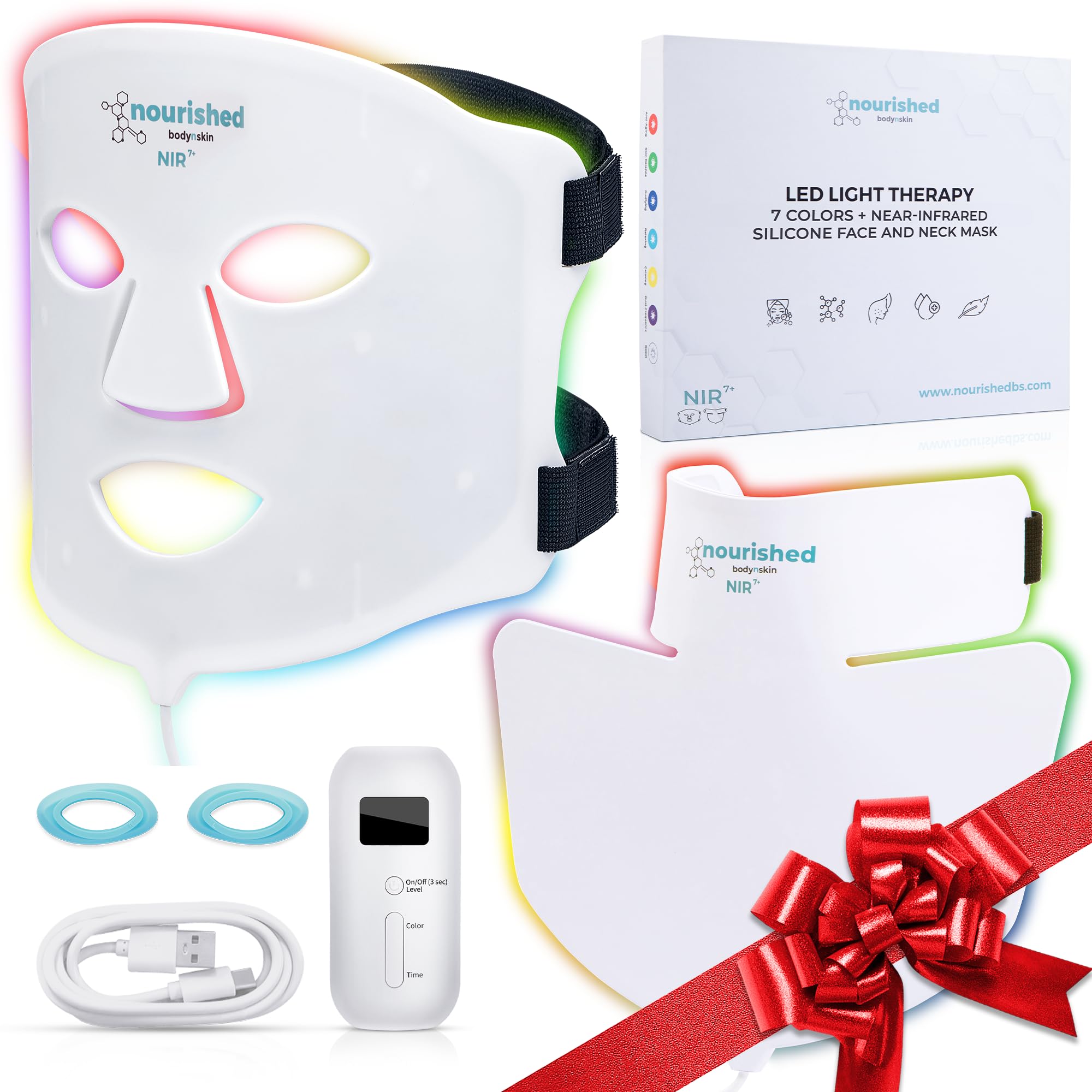 7 Colors LED Face and Neck Mask with Near-Infrared - Blue Red Light Therapy for Face - 228