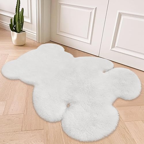 Miniatura 8 de Alfombra blanca de 3 x 3.9 pies, suave y esponjosa, de piel de oveja sintética, bonita alfombra de felpa para guardería, habitación de niños y Blanco