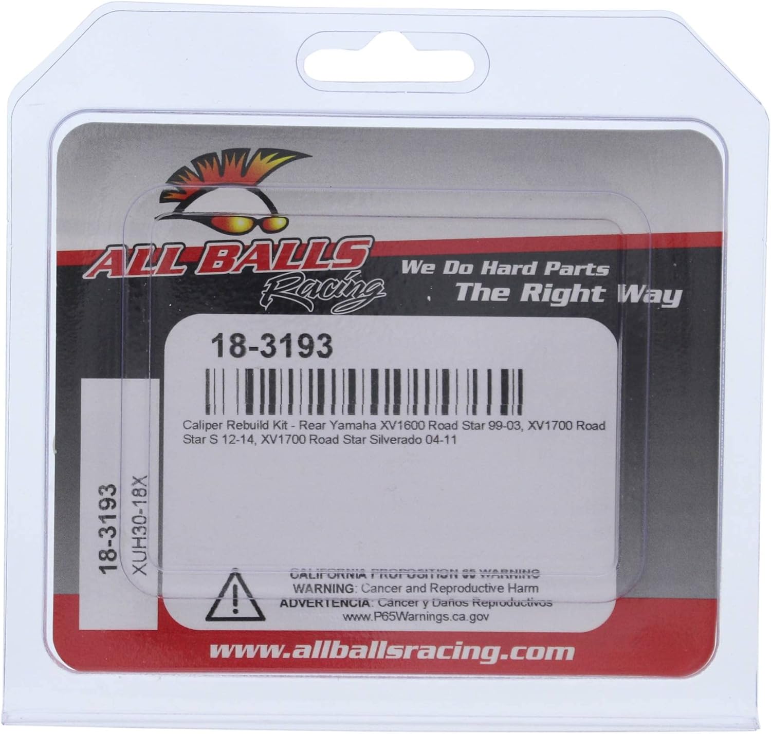 New All Balls Racing Rear Caliper Rebuild Kit 18-3193 Compatible With/Replacement For Yamaha XV1700 Road Star S