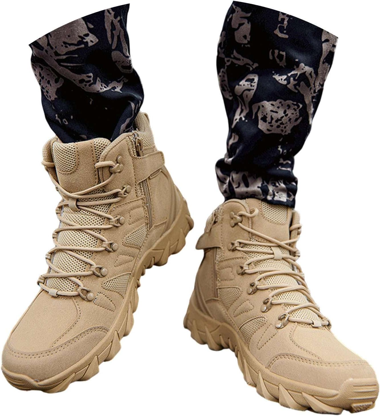 Men’s Military Combat Boots Waterproof Lightweight Cushion Sole Tactical Hiking Work Boots for Outdoor Training Men