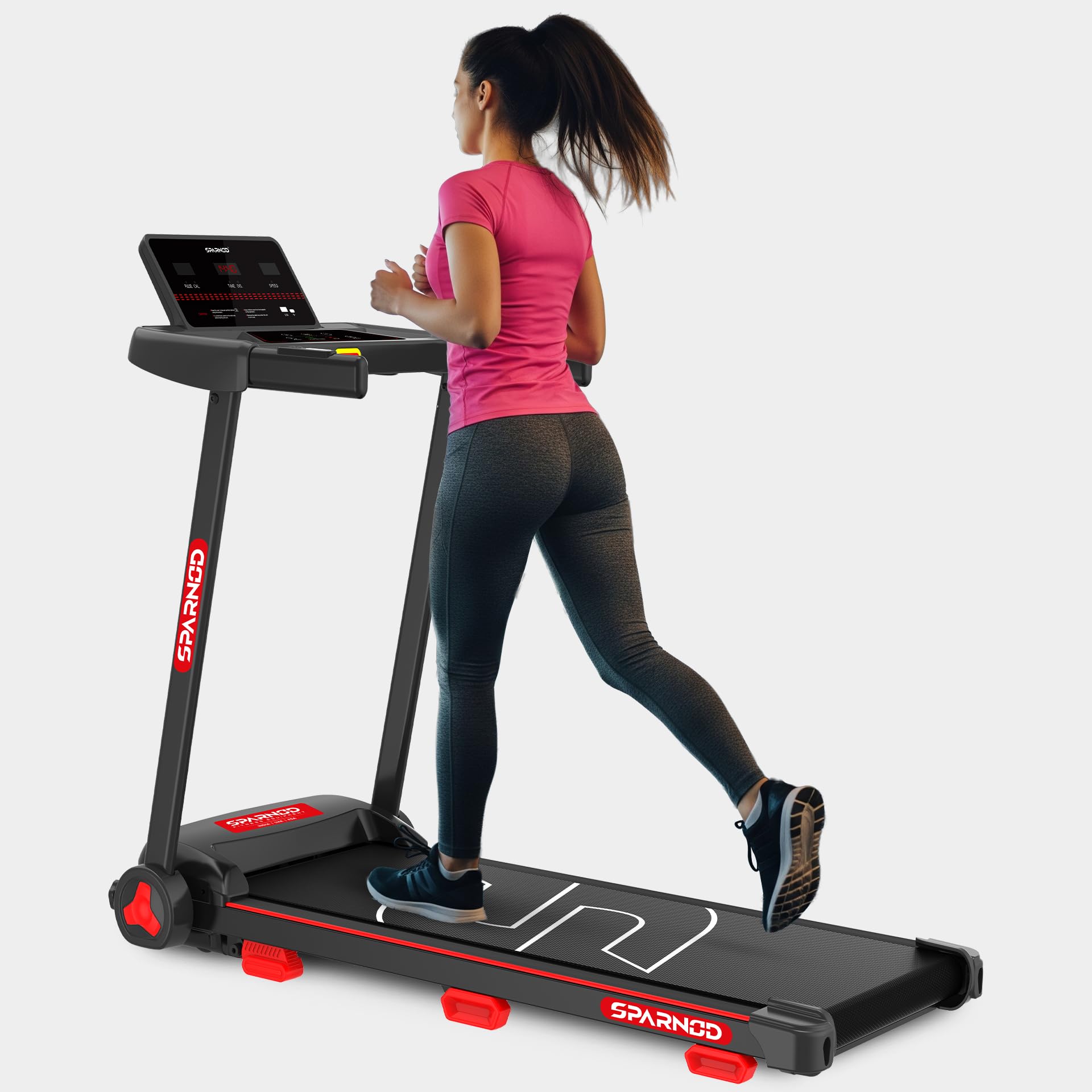 Sparnod STH-1150 Folding Treadmill with 2.5HP DC Motor, Speed Range 1.0–14 km/h, Manual Incline, 12 Programs, Bluetooth Speakers, LED Display & Heart Rate Sensor – Design for Home Use