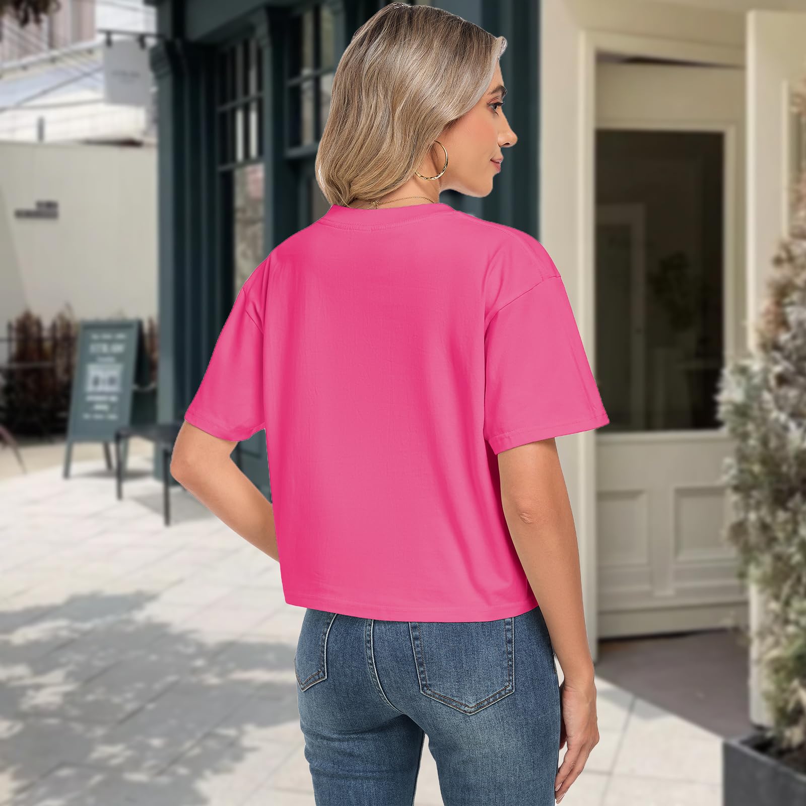 HOTIAN T-Shirts aus 100 % Baumwolle für Damen, übergroßes Workout, kurze Ärmel, Rundhalsausschnitt, lässig, lockere T-Shirts