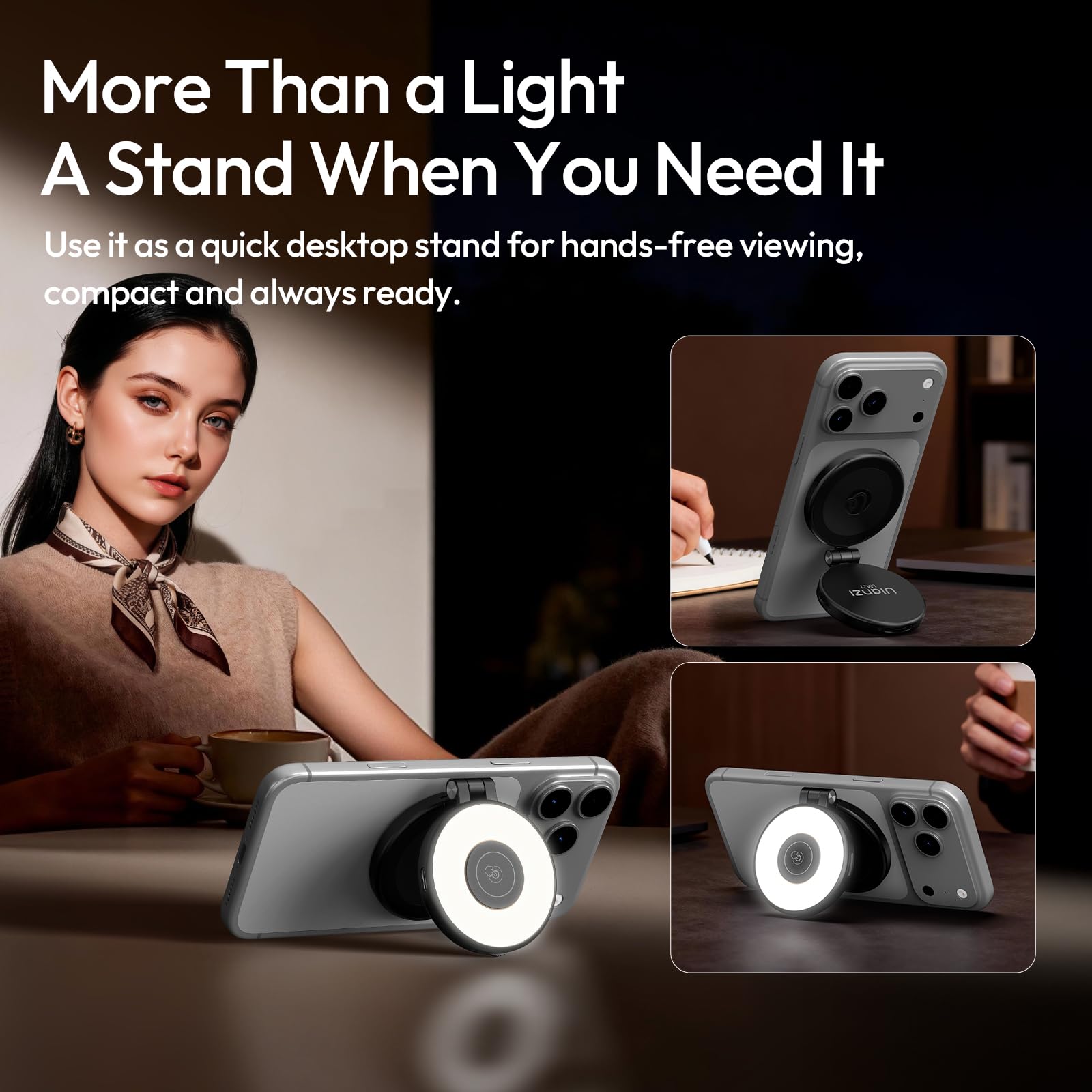 ULANZI LM21 Luz Magnética para Selfie, Anillo de Luz para iPhone, Luz de Relleno para Móvil con 3 Temperaturas de Color (2500 K-8500 K), Videollamada, Conferencia y Fotografía