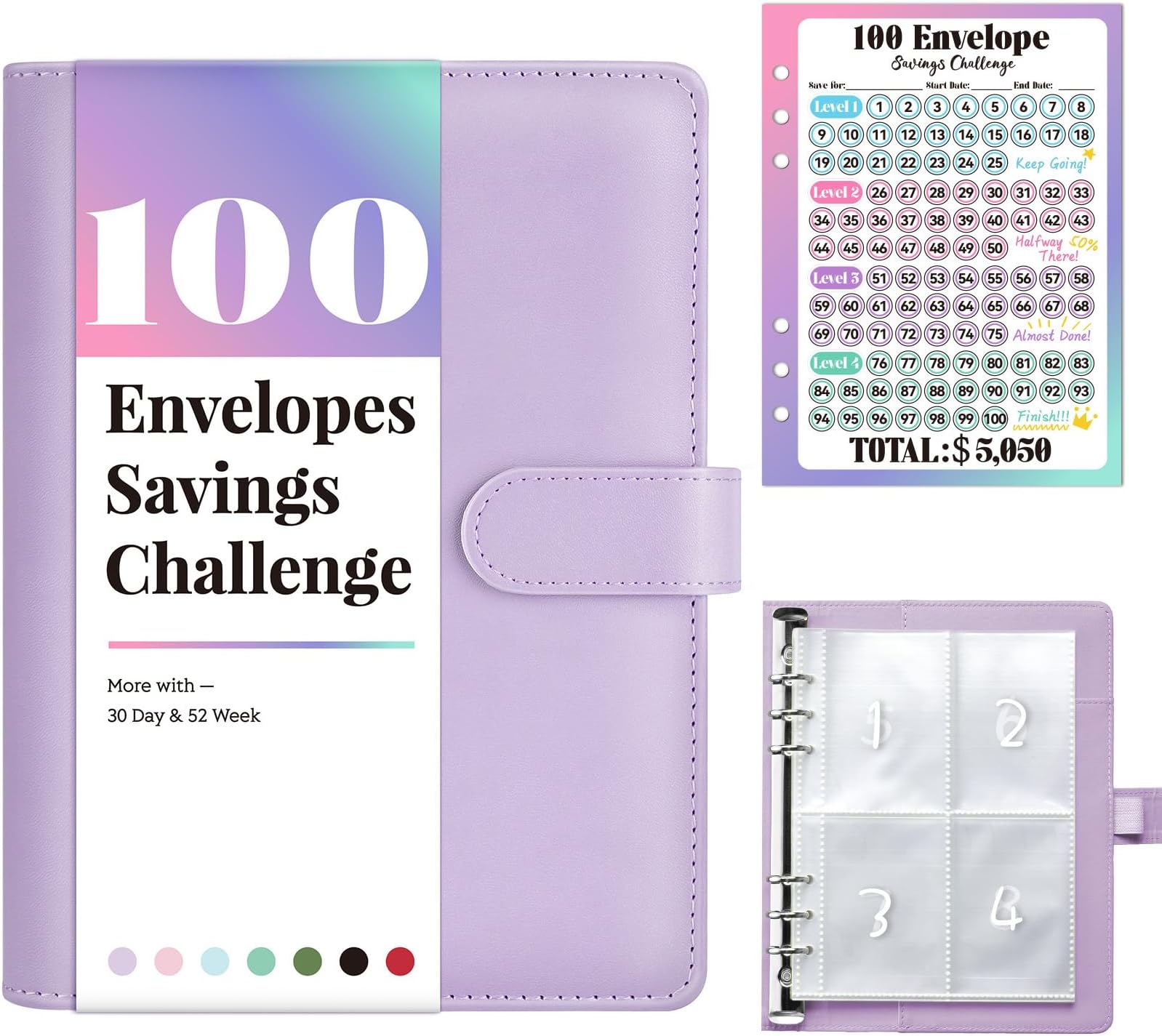 100 Envelopes Money Saving Challenge, Savings Challenges Book with Envelopes & Challenge Tracker, Motivational Process to Save $5050, Money Saving Binder 100 Pocket Pre-Numbered, Birthday Gifts