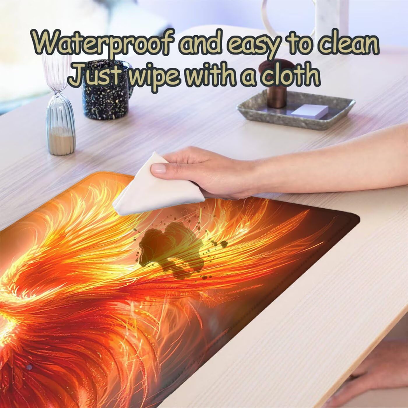 Podkładka pod mysz XXL 1200 x 600 mm, duża podkładka pod mysz gamingowa feniks pod ręką biurko szyte krawędzie wodoodporna antypoślizgowa do komputera, laptopa poprawia precyzję i szybkość, zwierzę S