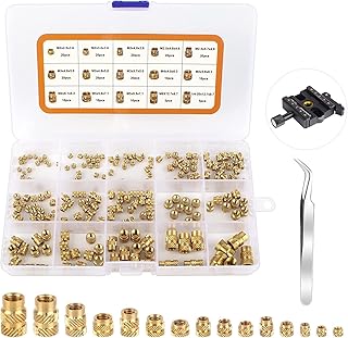 221 PCS Brass Nuts Embedment Nut Assortment Kit M2 M2.5 M3 M4 M5 M6 Female Knurled Nuts Set Threaded Heat Set for 3D Printing Injection Molding