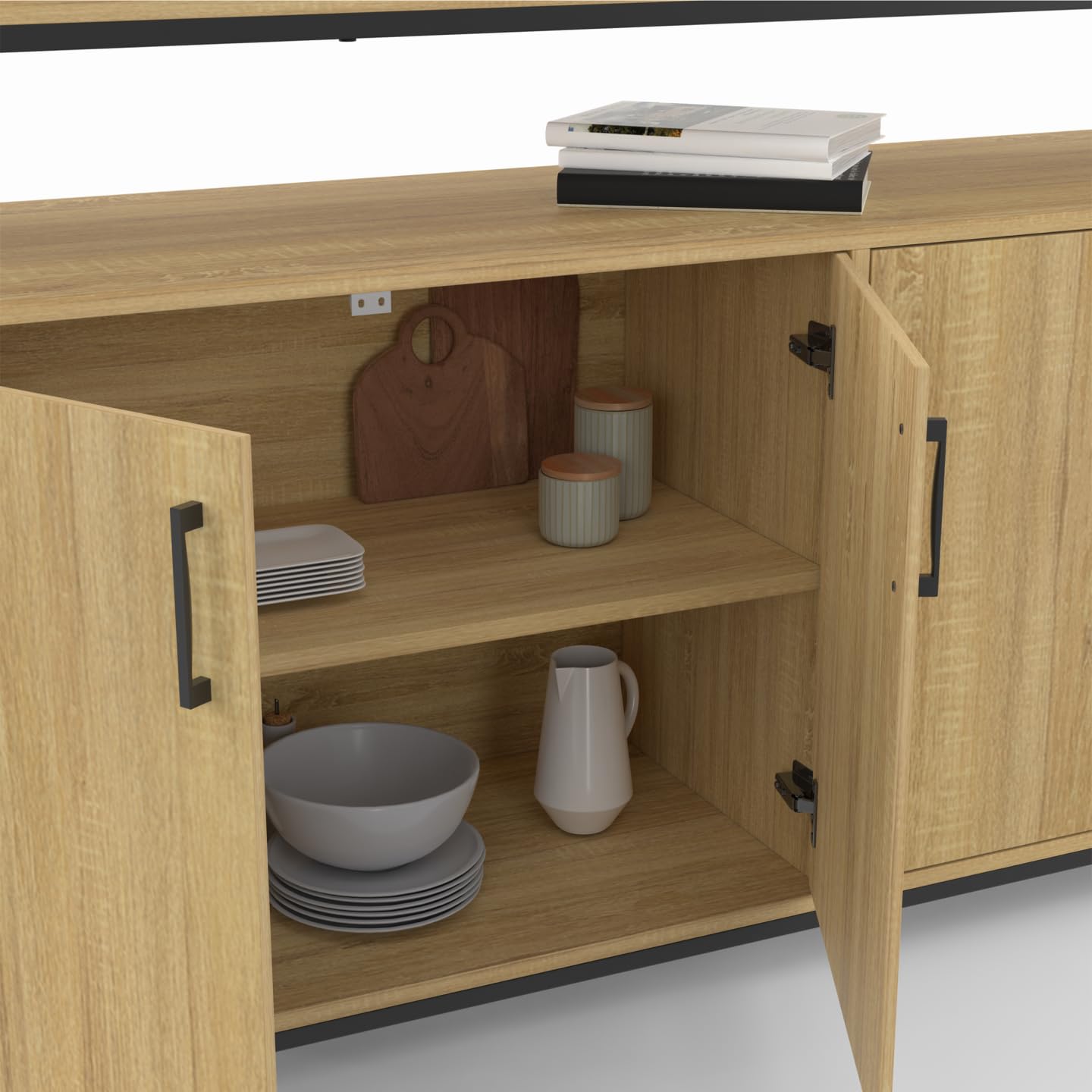IDMarket - Aparador (160 cm, 4 puertas, madera y negro, diseño industrial