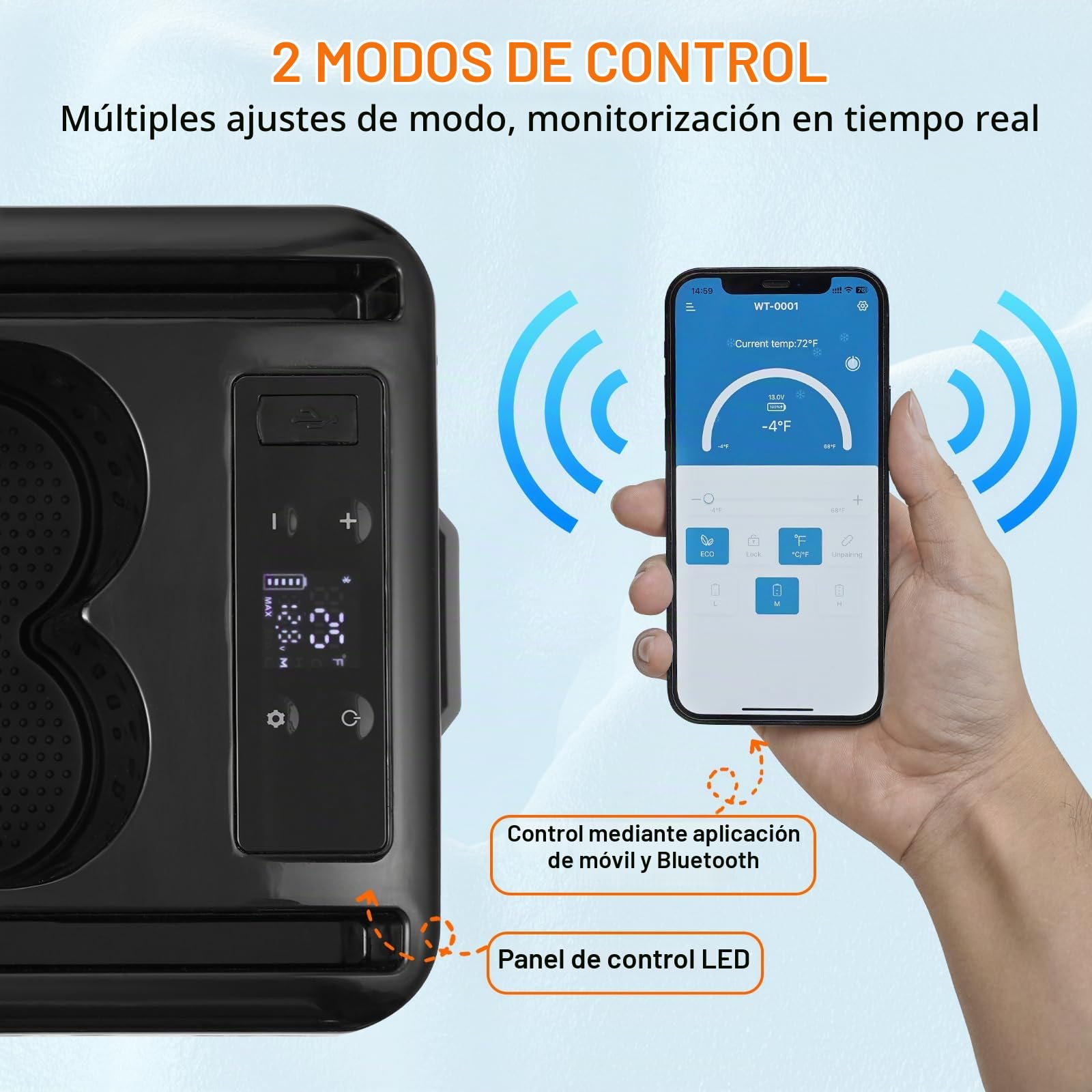 VEVOR Nevera de Compresión Portátil 15 L Mini Nevera con Reposabrazos para Coche 12/24V CC y 100-240V CA Mini Nevera de Zona Única -20°C a 20°C Ajustable para Coche Camión Barco Casa Camping