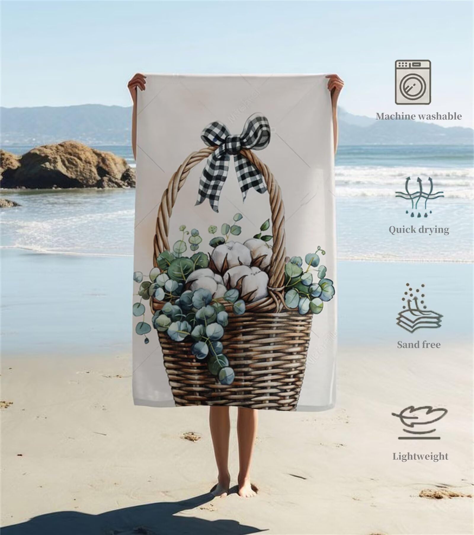 Strandtuch Blumenkorb Mikrofaser Handtuch Groß 220 x 100 cm, Saunahandtuch Schnell Trocknendes, Sandfreie Stranddecke, Saugfähiges Badetuch, Platzsparende Reisehandtuch, Strandurlaub Must Haves Y1-391