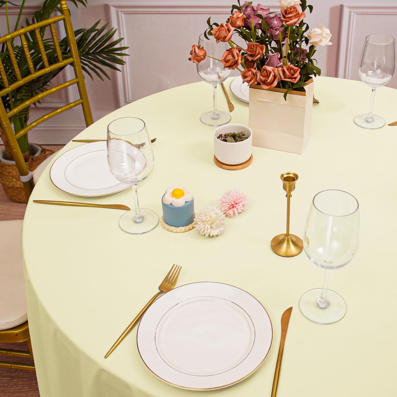 Paquete de 4 manteles redondos beige de 305 cm, de poliéster, impermeables, resistentes a las manchas y a las arrugas, de tela lavable, para fiestas, bodas, banquetes, cenas