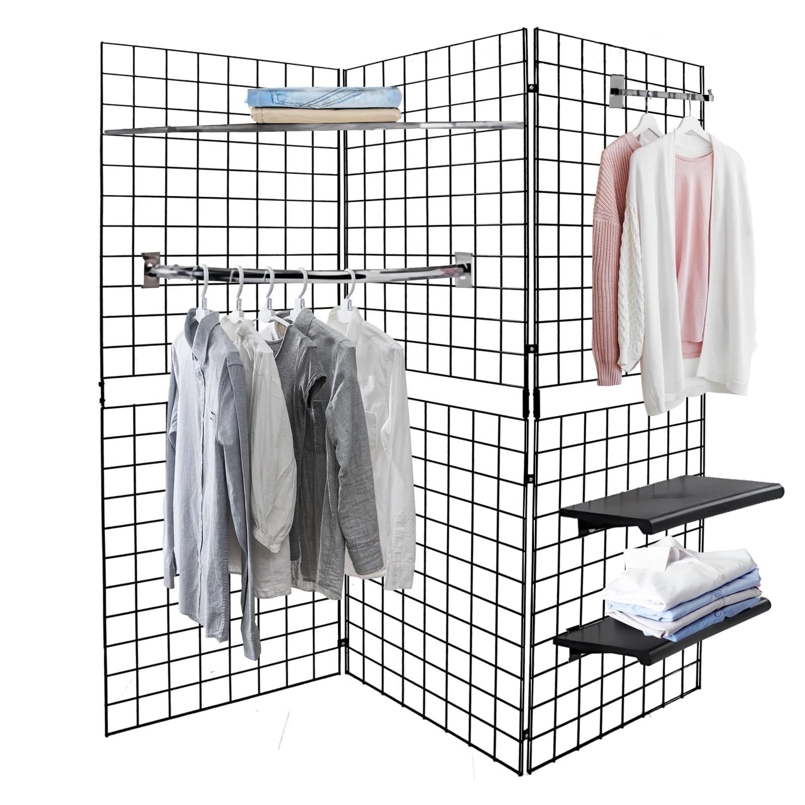 7RiversART Heavy Duty Portable Gridwall Display Panels – 3 × 2' × 6' Black Metal Wall & Freestanding Display for Retail, Trade Shows, Art Studios,