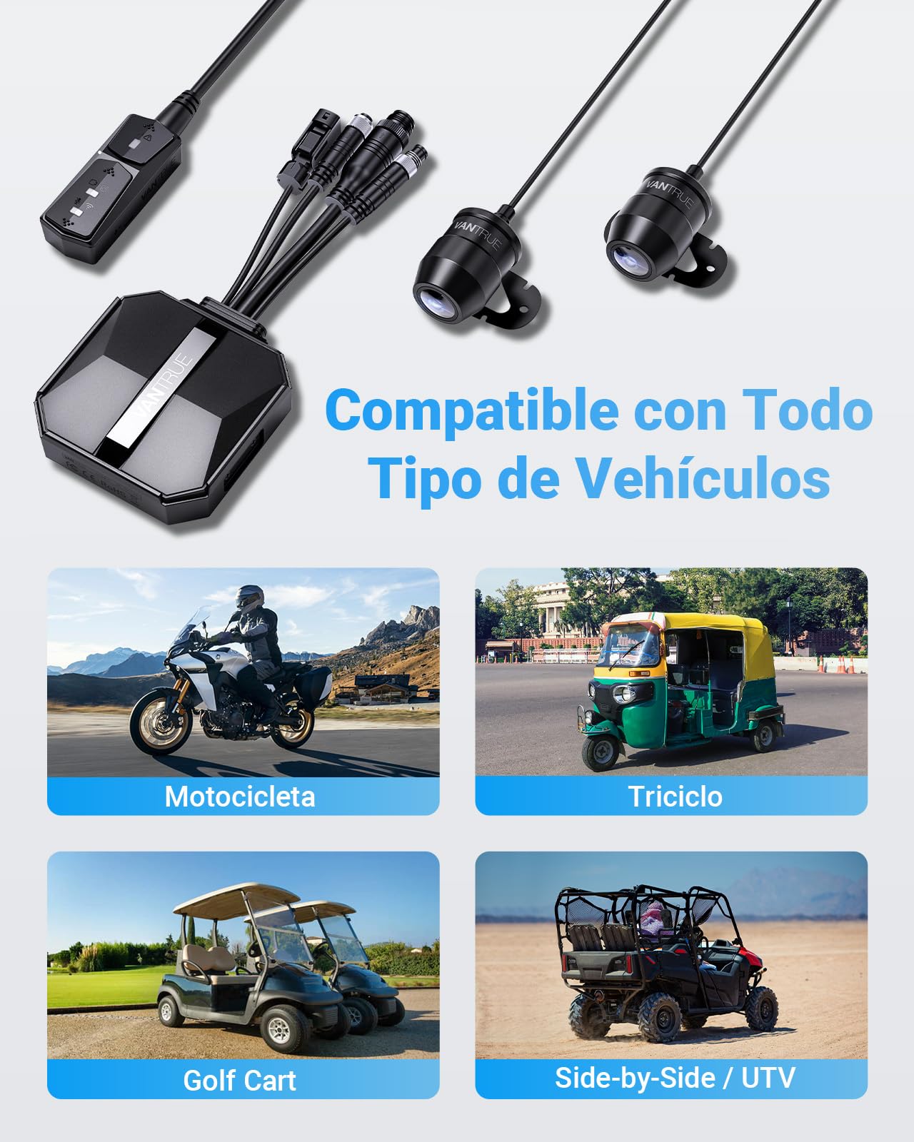 VANTRUE F1 4K + 1080P Dashcam Cámara de Motocicleta, 5GHz WiFi GPS Dash CAM Delantera y Trasera, IP67, 24 h. Detección de colisión, kilometraje, WDR y HDR y aplicación, Máximo 512G