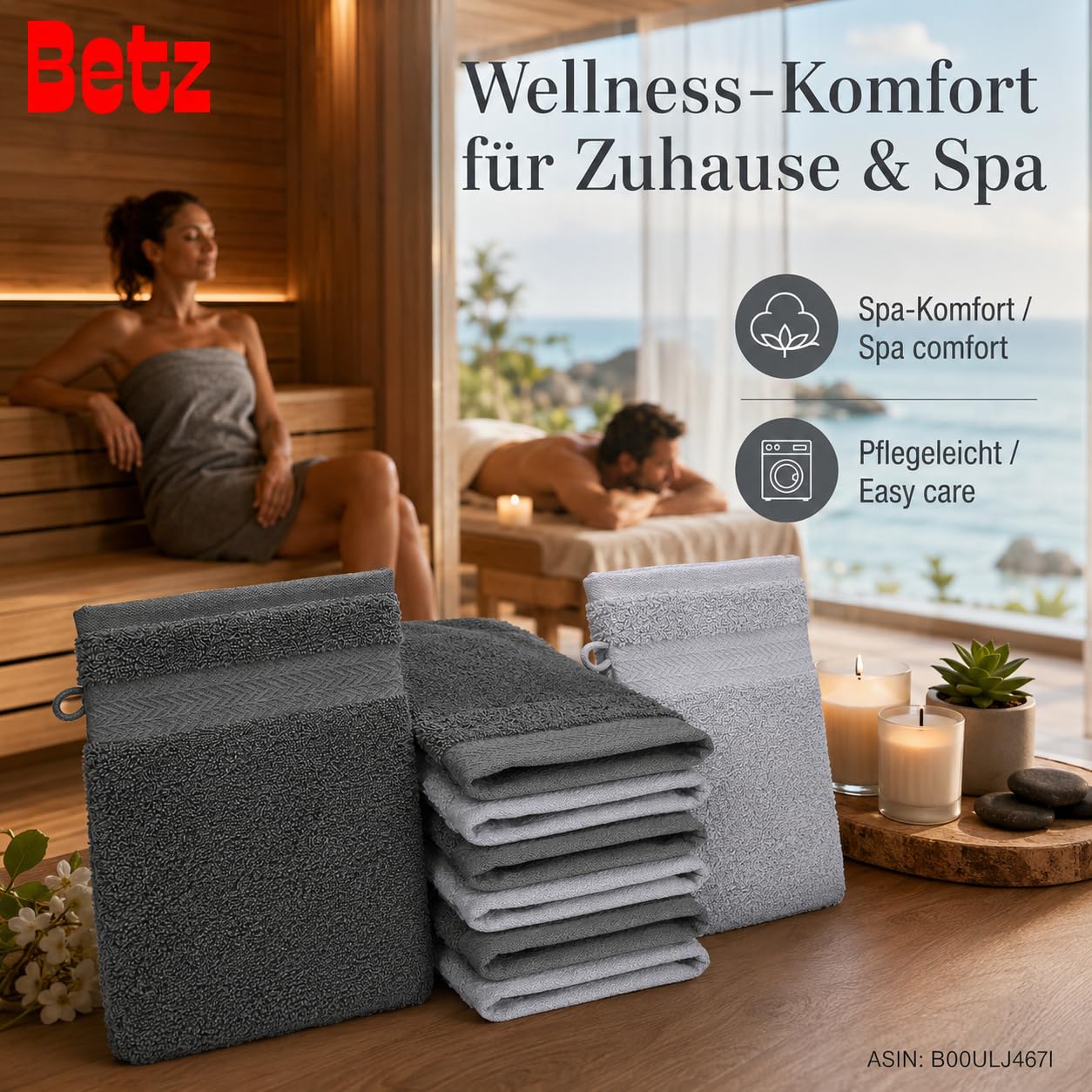 Betz Waschhandschuhe Premium 10 Stück 16x21 cm – 100% Baumwolle 470g/m² – Weiche Frottee Waschlappen – Pflegeleicht & saugstark – Farbe Anthrazit & Silbergrau