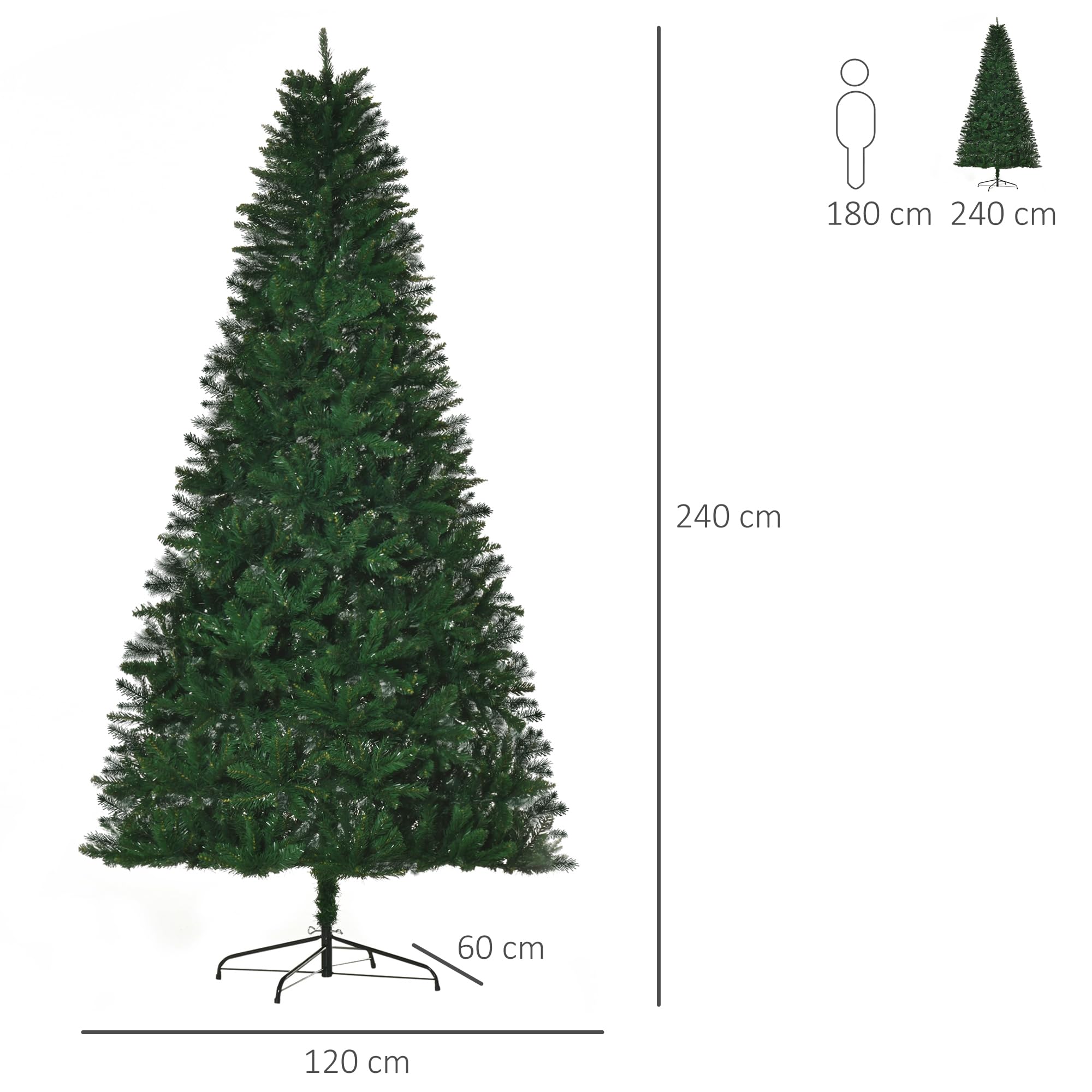 HOMCOM - Árbol de Navidad Artificial (240 cm, 1499 Ramas Espinas, imitación Nordmann, Gran realismo, Color Verde