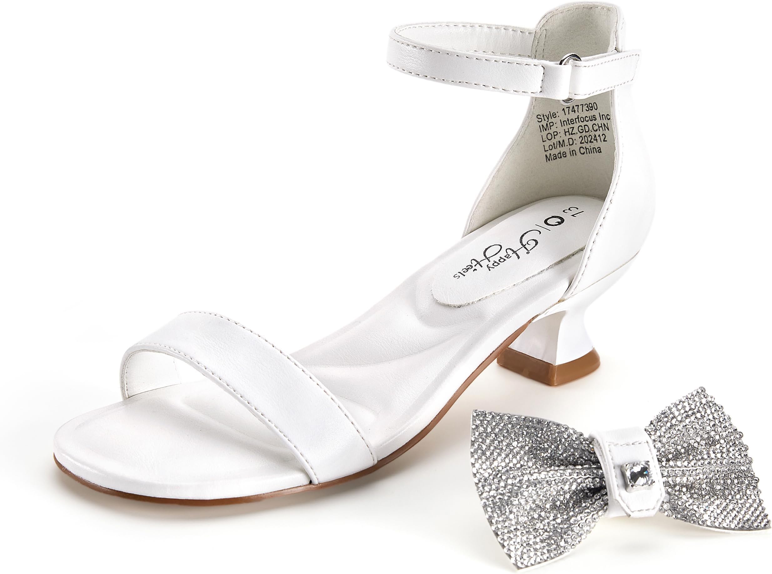 Girls Sandals Removable Bow Little Big Kids Low Heel Open Toe Dress Pump Ankle Strap Flower Girl Wedding Party Princess White Pink Gold Silver Black Casual Comfortable Adjustable Lightweight Fashion
