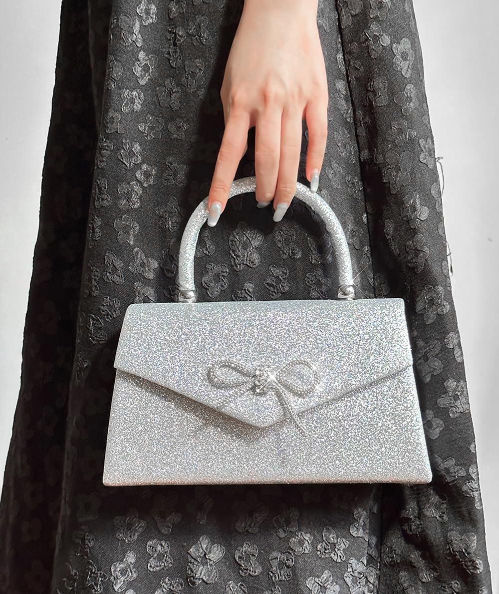 Trisapu Womens Evening Bag Sparkly Bow Clutch Purse Wedding Party Purses Glitter Rhinestone Cocktail Prom Handbags