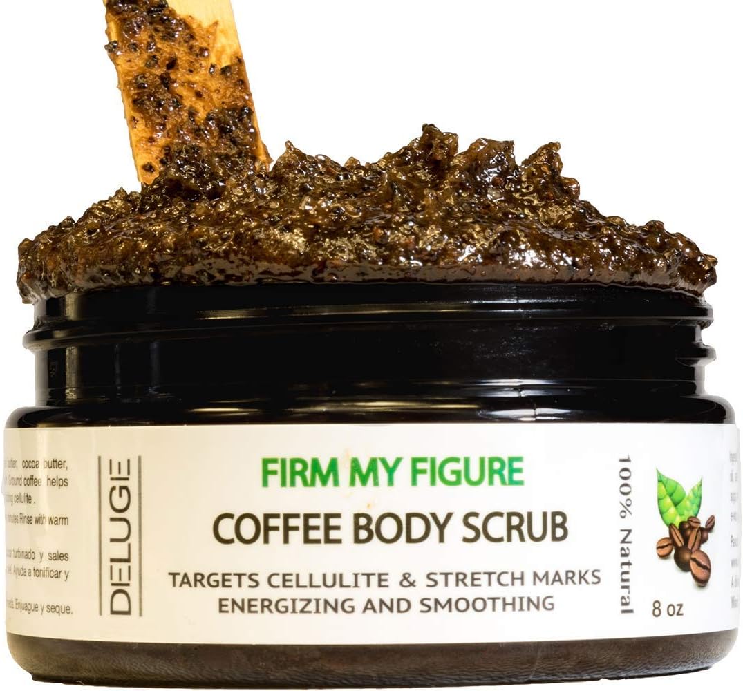 Organic Coffee Body Scrub, Tightens, Tones, Reduces Cellulite 100% Natural 8 OZ by DELUGE
