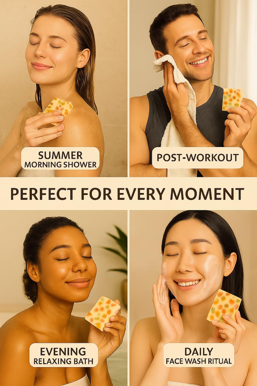 Refreshing Soap, Fruit Soap Bar, 4.4oz Handmade Herbal Cleanser with Papaya Orange Mango Extracts, Moisturizing Glycerine Hydrating for Dry Skin, Natural Vegan Face and Body Bar for Glow