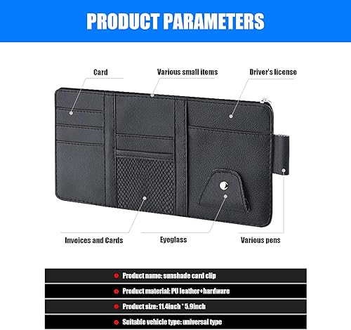 Miniatura 2 de Yumfugu 1 clip para visera de automóvil para almacenamiento de tarjetas de identificación de licencia, soportes de bolsillo de cuero de 11.4 x 5.9