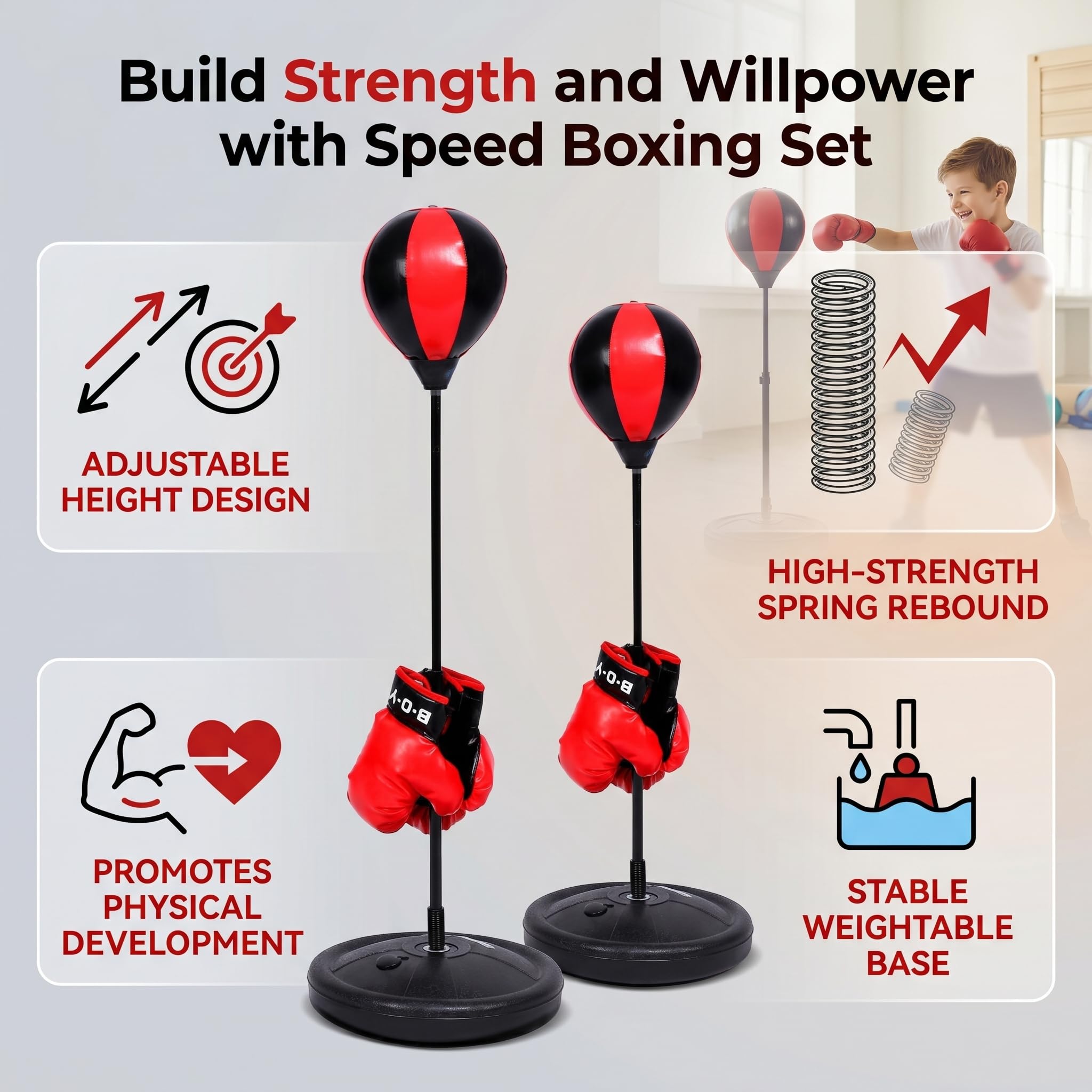 Höhenverstellbarer Stehender Boxsack mit 360°-Drehfunktion & Kugellager – Punching Ball Boxing Stand für Fitness, MMA und Boxtraining – inkl. Boxhandschuhen und Pumpe