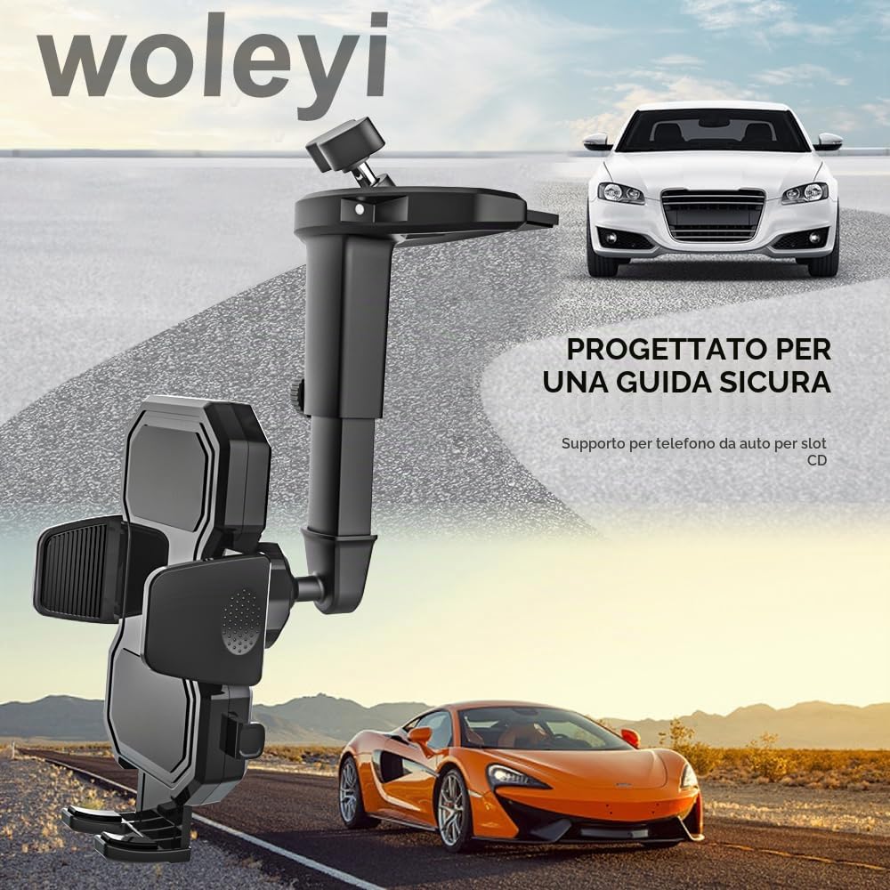 Supporto Telefono Auto CD Slot, Porta Cellulare Auto Lettore CD | con Braccio Estensibile & Rotazione a 360° per iPhone 17 Pro Max Plus 16 15, Galaxy S26, Pixel, Tutti i Phone da 4-7"