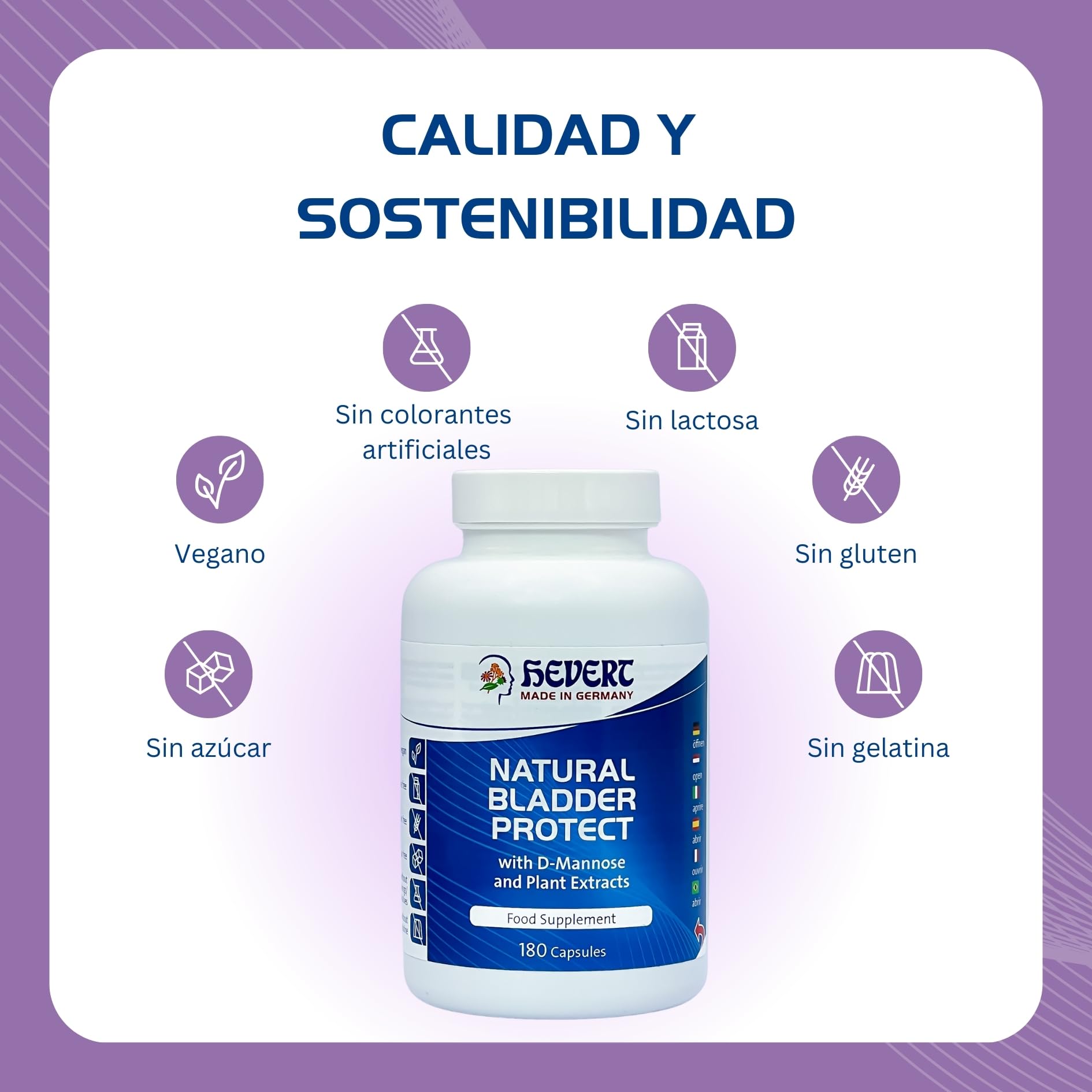 Hevert Natural Bladder Protect con D-Manosa y Arándano Rojo – Apoyo natural para el Tracto Urinario y la Vejiga – Prevención de la Cistitis e Infecciones de orina en mujeres – vegano – 180 cápsulas