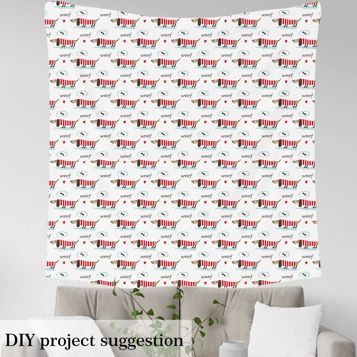 Cartoon Sausage Dog Outdoor Fabric by The Yard Kawaii Dachshund Pet Upholstery Fabric for Chairs Lines Puppy Dog Fabric for Home DIY Projects 1 Yard (L92*W150cm) Colorful Red - Image 3