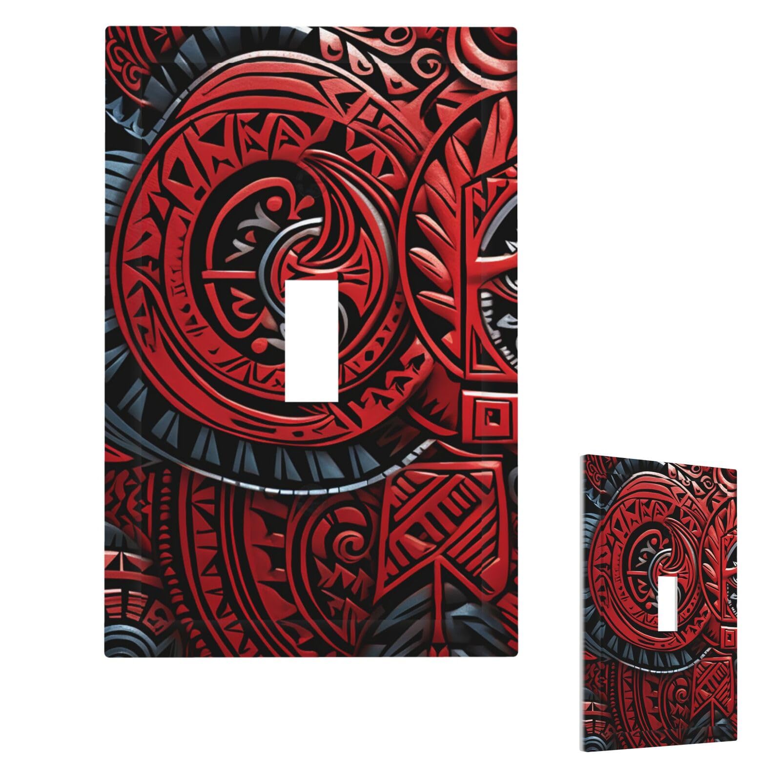Fekiloot Single Toggle Red Tribal Pattern Wall Plate Cover Modern Decorative 1 Gang Light Switch Cover Unbreakable Receptacle Outlet Covers For Living Room Bedroom Home Decor