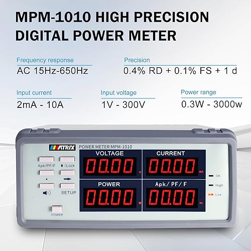 Miniatura 3 de MATRIX MPM-1010 Medidor de potencia de CA digital de banco de alta precisión - Factor de potencia de corriente de voltaje y medidor de frecuencia