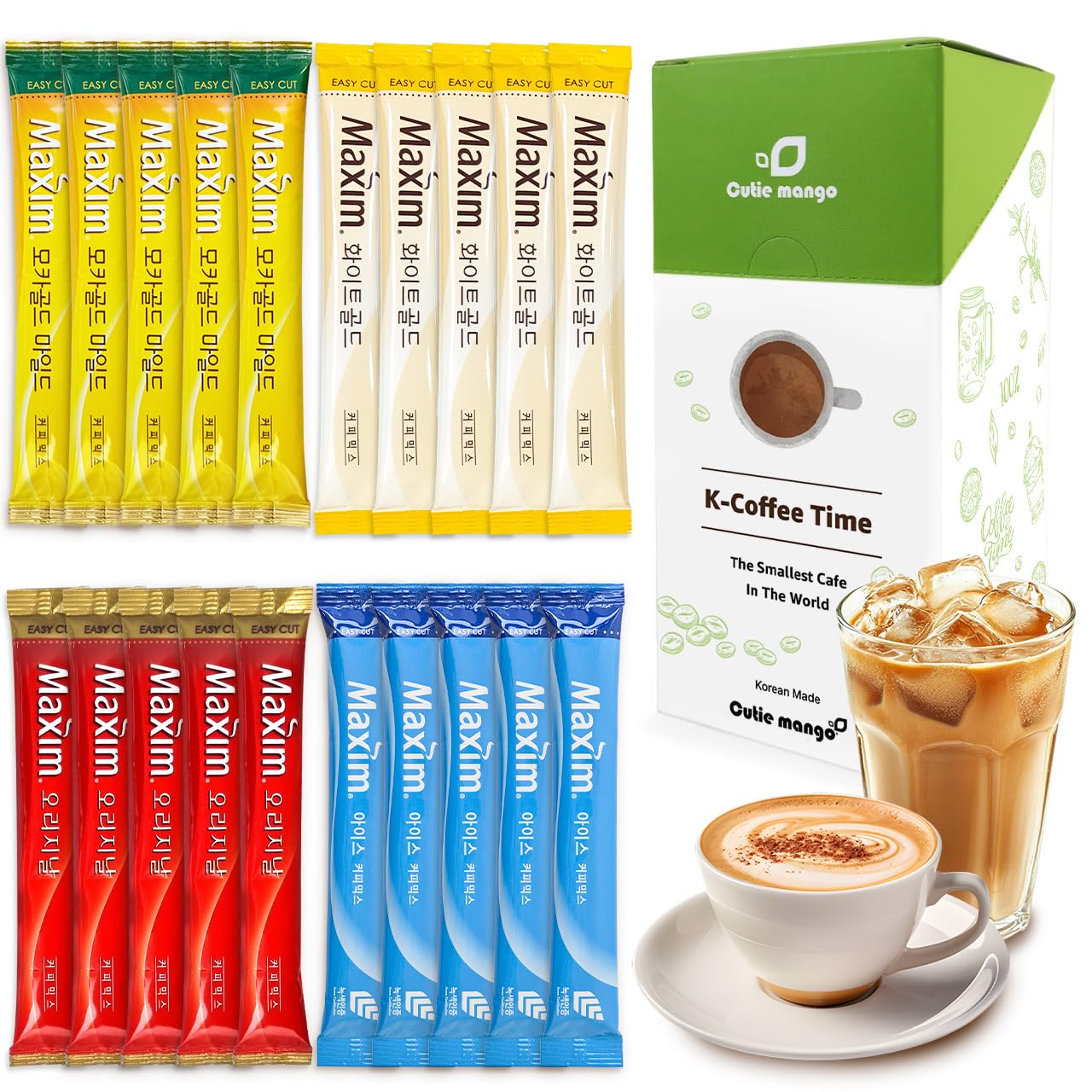 Amazon.com : CUTIE MANGO Maxim & Ice Coffee Mix 20 Sticks | Korean