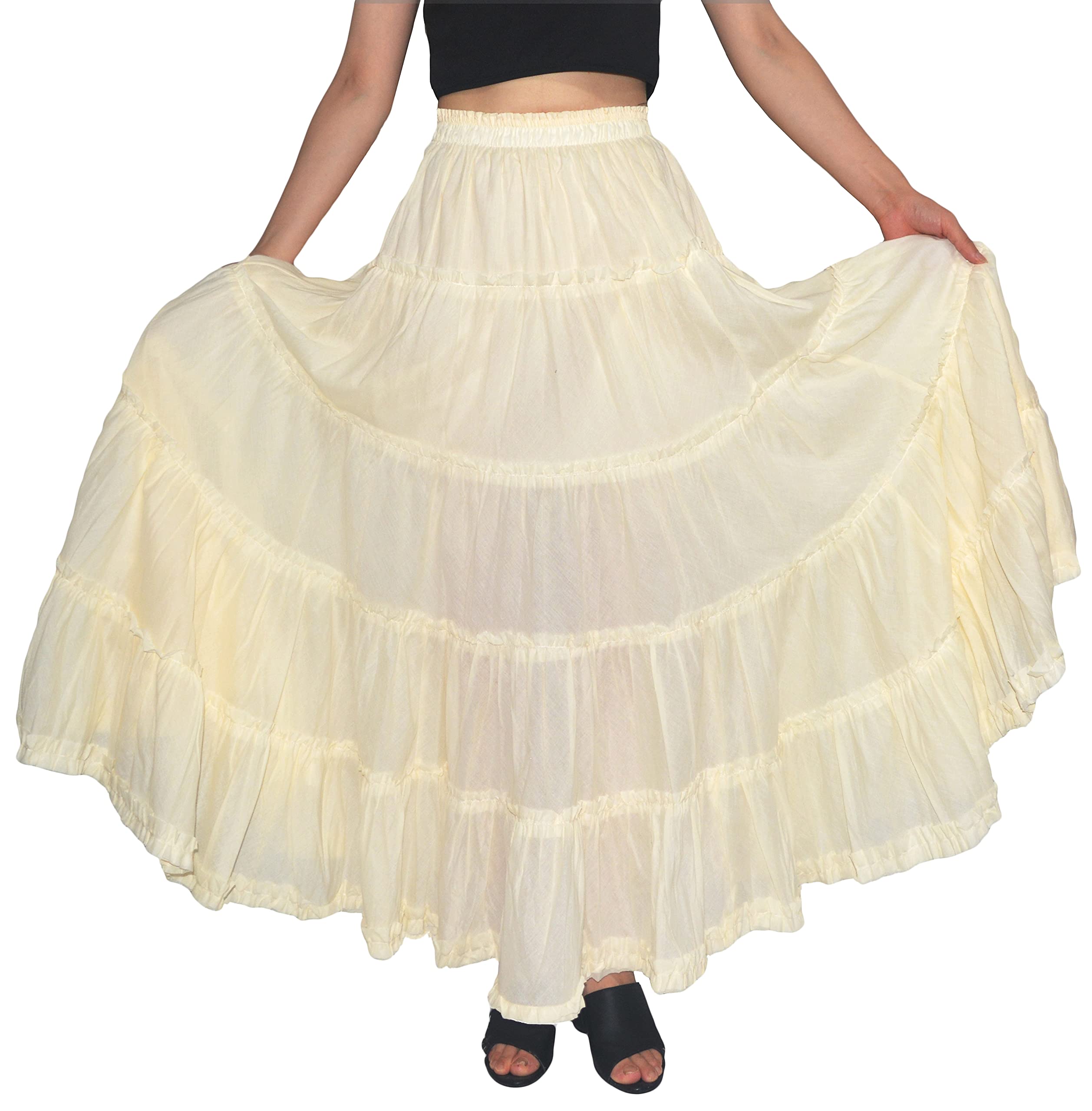 Women's Cotton 5 Tiered A Line Pleated Maxi Skirt Long Boho Gypsy Dance Skirts