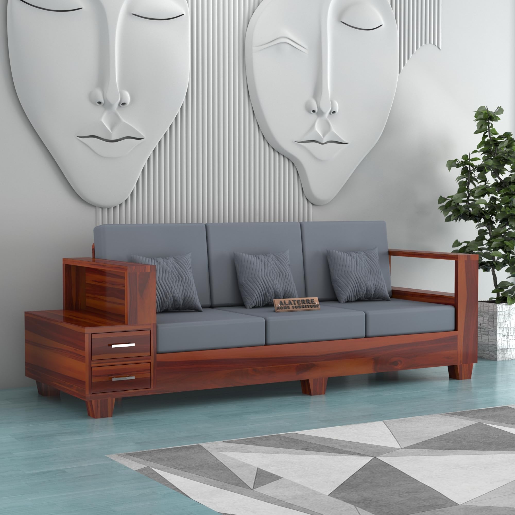 DYNAMIZE ART Sheesham Wooden 3 Seater Sofa for Living Room | Solid Wood Sofa with Side Box Storage & Cushion | Rosewood Sofa Set for Home & Office | Lounge (Honey, 3 Seater)-image-40