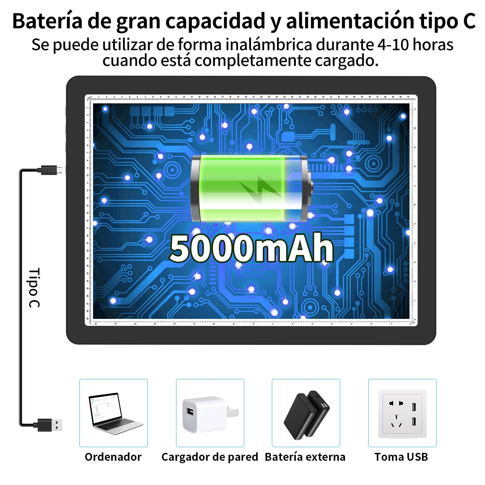TOHETO Tablero de luz recargable A3 con soporte, almohadilla magnética superbrillante con botones laterales, caja de luz inalámbrica para trazar y dibujar, mesa de luz LED inalámbrica para pintura de