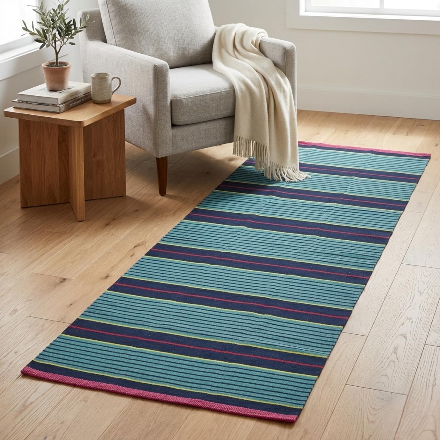 Handwoven Cotton Dhurrie 4x6 Feet, Reversible Cotton Dhurrie Rug, Handmade Striped Cotton Area Rug, Washable Indoor Floor Mat, Indian Handloom Dhurrie for Living Room, Bedroom & Prayer Use-image-32