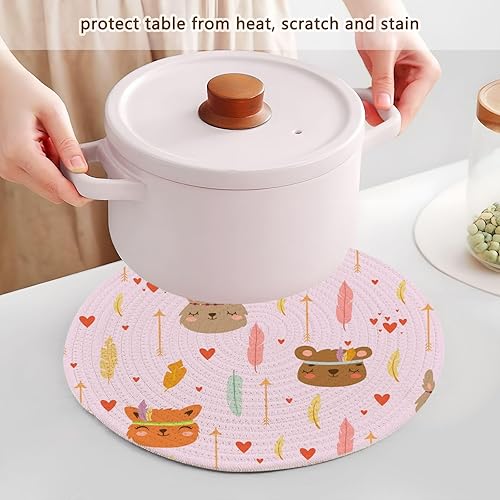 Miniatura 5 de 3 Pcs Trivet Table Runner Bohemian Boho Style Cute Cartoon Animals for Hot Dishes 15in Cotton Thread Weave Heat Resistant Hotpads for Stove Kitchen