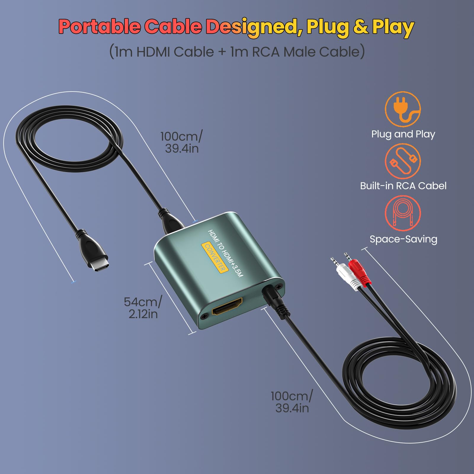 HDMI Audio Extractor 4K,Convertidor HDMI a HDM I + 3.5 mm Stereo Audio Splitter para Fire Stick, reproductor de Blu-ray