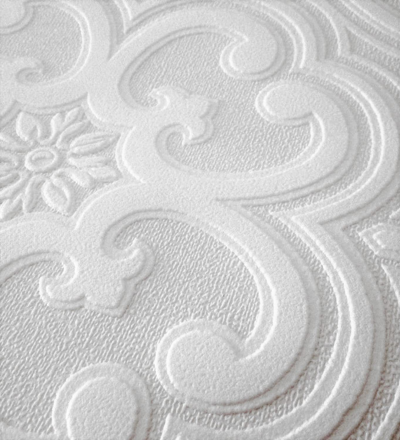 Papier peint vinyle à peindre GAULAN 123186 blanc rosaces relief texturé 10m x 0,53m