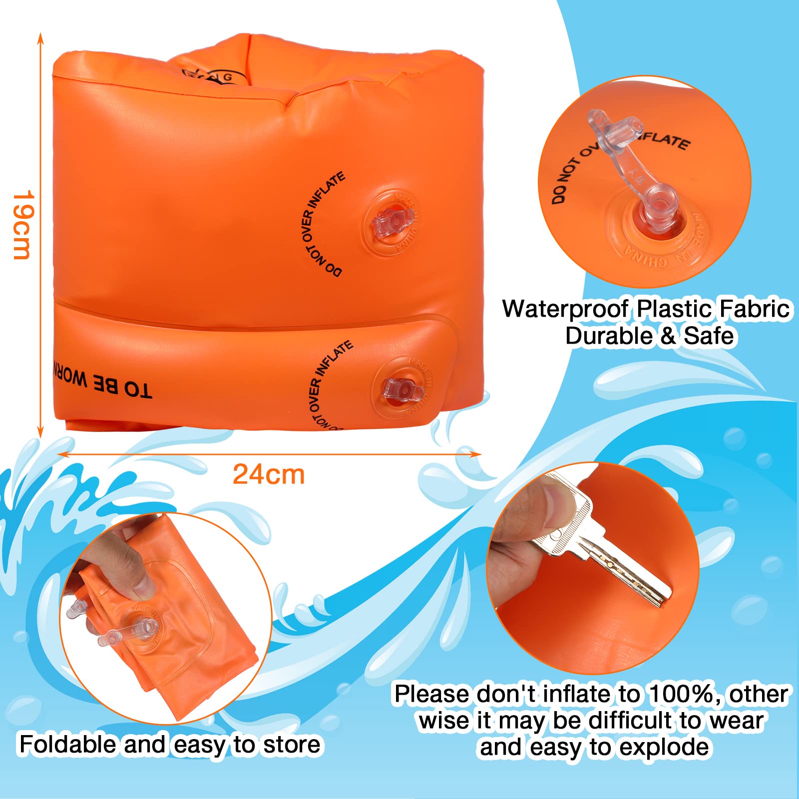 3 Pack Swimming Belt for Kids and Adults Portable Inflatable Swimming Training Aid Flotation Belt with Safety Buckle and 3 Pair Floaties Inflatable Swim Arm Bands Rings Floats Tube Armlets for Pool