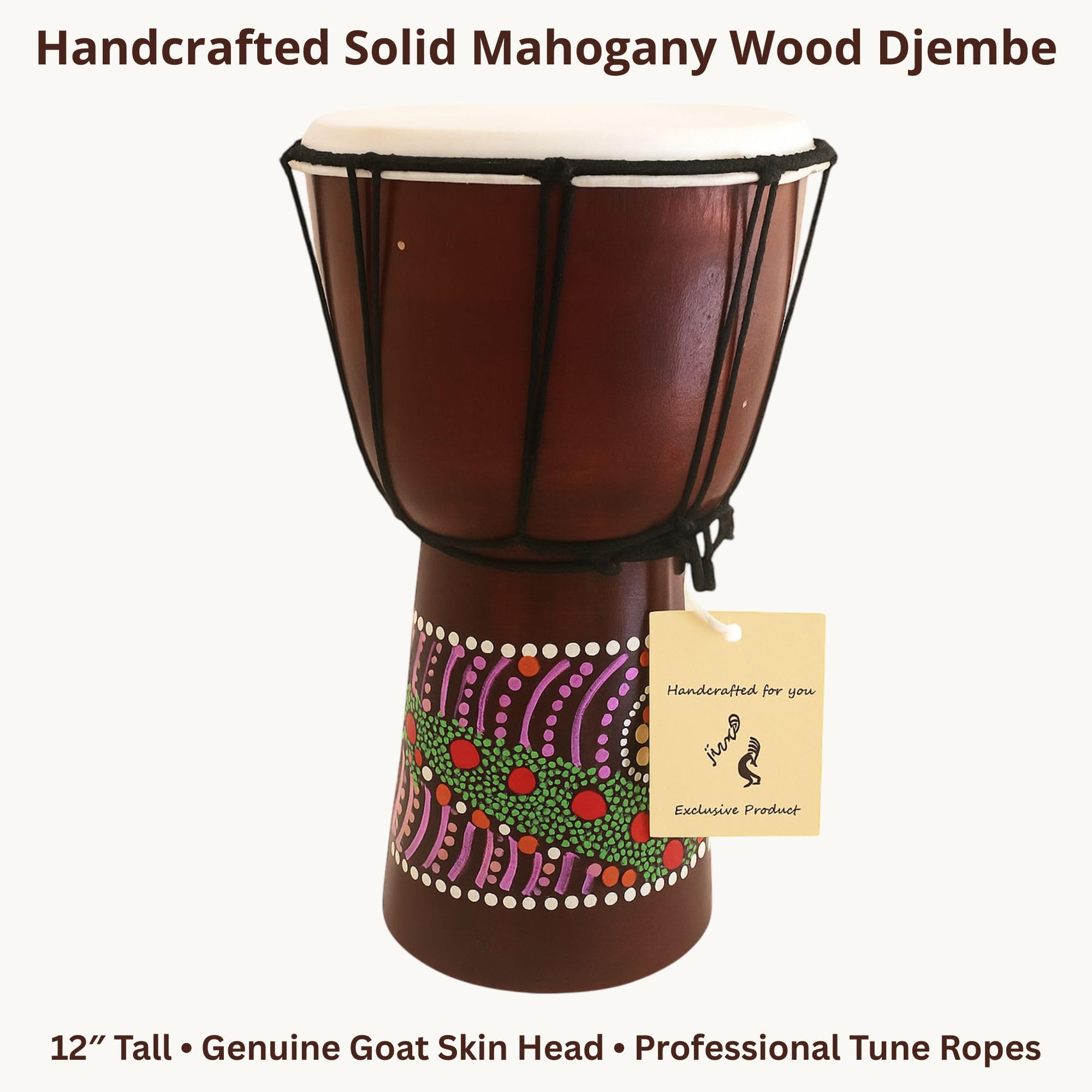 Jive Djembe Drum Bongo Congo - Tambor de madera africana, tamaño mediano, 30,5 cm de alto, sonido profesional, no fabricado en China