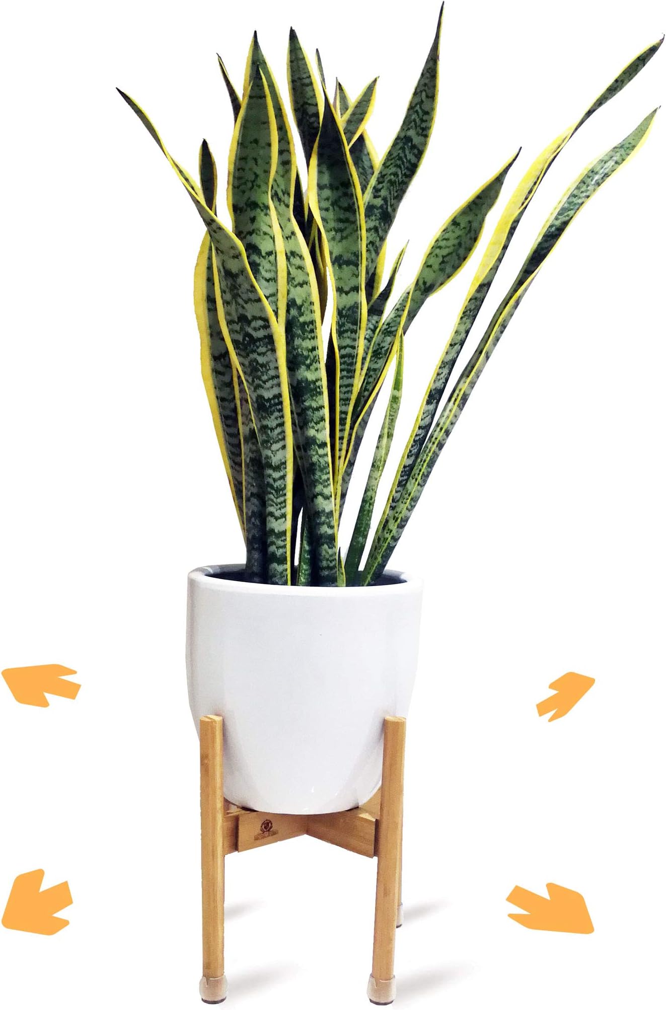 Adjustable Mid Century Modern Plant Stand for Pot Sizes 8" to 12" in Natural Bamboo Color | Protective Leg Caps | Great Wood Planter Stands for Indoor and Outdoor | Pot and Plant NOT Included