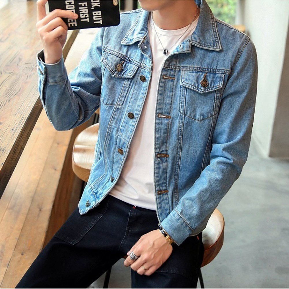 DAIHAN Uomo Giacca di Jeans Vintage Classica Giubbotto Denim Giacca Panciotto Sottile