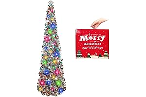 MACTING 5ft Pop-Up Christmas Tinsel Tree with Lights