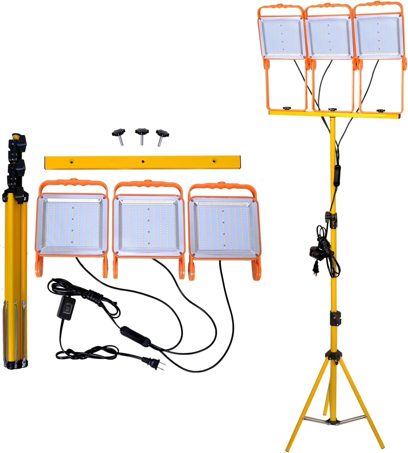 150W LED Portable Work Light with Stand (1500W Equivalent), 24000 Lumens, 5000K Daylight, Adjustable Head, IP65 Waterproof, UL 12FT 18AWG Cord, for Indoor/Outdoor Use – Garage, Construction, Parties